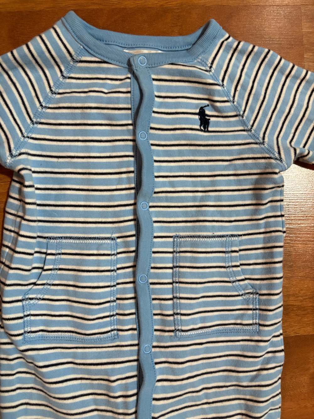 Ralph Lauren Light Blue & White Striped Footed One-Piece 9M